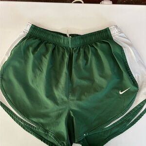 Nike Women's Forest Green and White Athletic Shorts